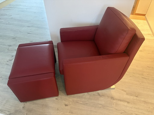 Leolux Armchair with matching Ottoman – fauteuils, Leather, Metal