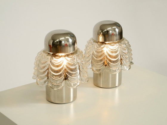 Image 1 of Dos lámparas de mesa grandes y raras de metal y vidrio de la década de 1960, fabricadas por VEB Narva Leuchtenbau.