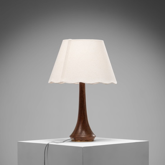 Organic Teak and Brass Table Lamp with ‘Flower’ Shade Denmark, 1960s, Scandinavian (photo 3 of 7)