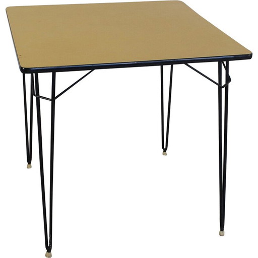 Table de salle à manger carrée avec plateau en formica jaune - années 1960