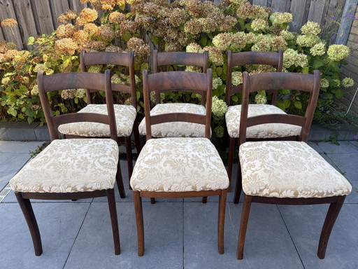 6 antike Mahagoni-Teak-Stühle – eetkamerstoelen, Textile, Wood (photo 2 of 9)