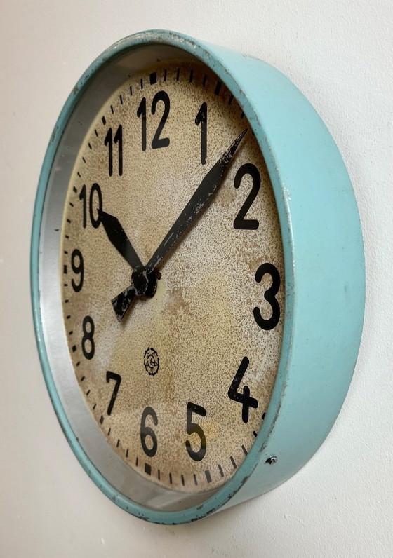 Image 1 of Gran reloj de pared industrial azul de Chronotechna, década de 1950