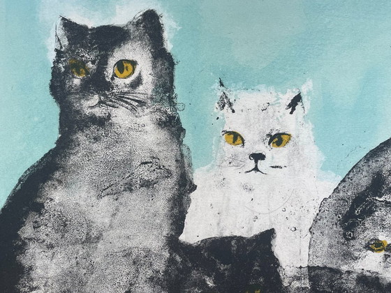 Image 1 of Leonor Fini – Gatos, litografía rara sobre papel Rives, circa 1970