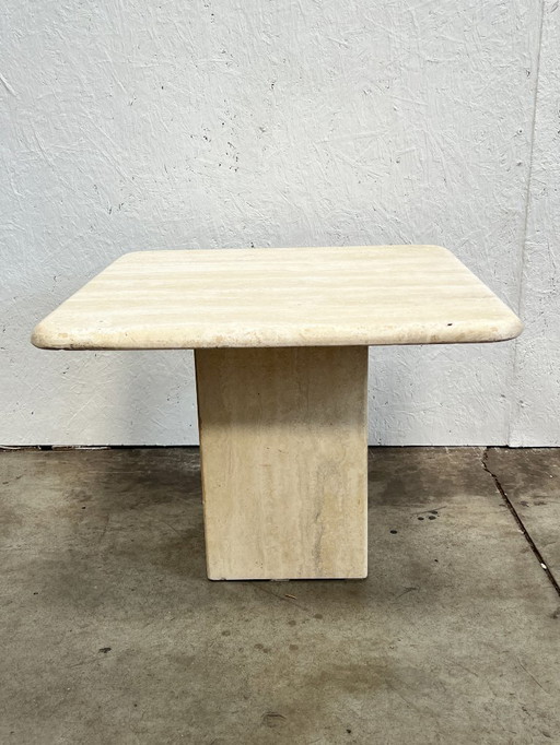 Vintage Travertine Coffee Table / Side Table, Square, Italy 1970's