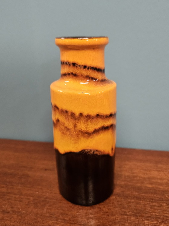 Image 1 of Vintage West Germany vase 407-20 orange/black