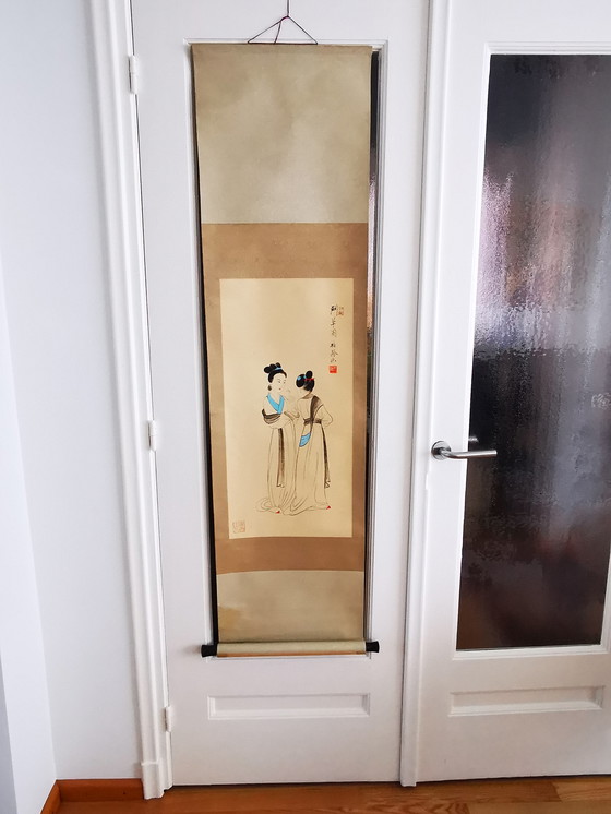 Image 1 of Rotolo di carta cinese/tibetano, dipinto *Due donne*. Chang Dai Chien