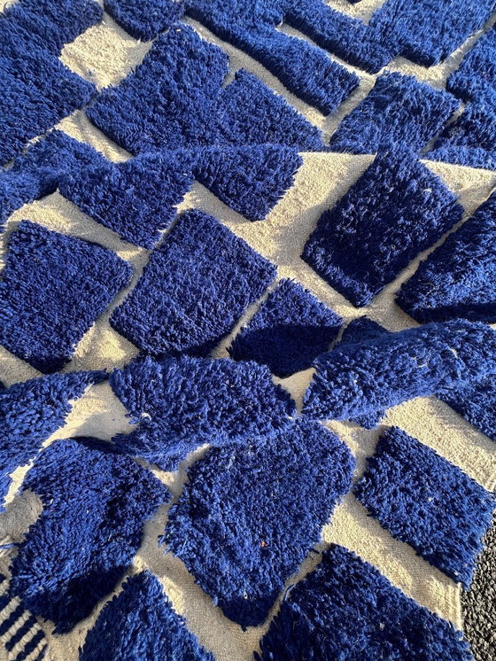 Image 1 of Alfombra bereber azul marroquí Mrirt de lana 200x300 cm – Alfombra bereber neutra tejida a mano