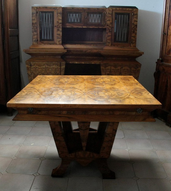 Image 1 of Table de salle à manger Art Déco, bois d'olivier, Italie, Rome, design unique, 1933