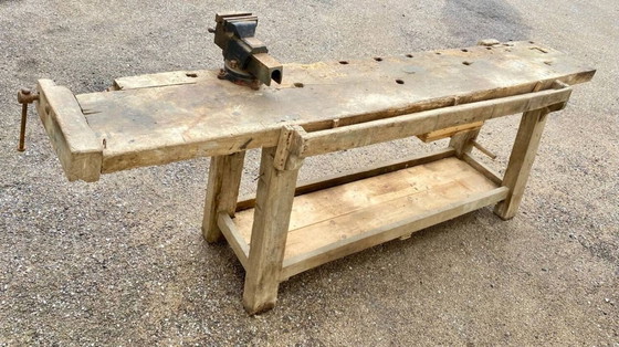 Image 1 of Etabli De Menuisier Français Ancien En Hêtre Massif – Début XXe