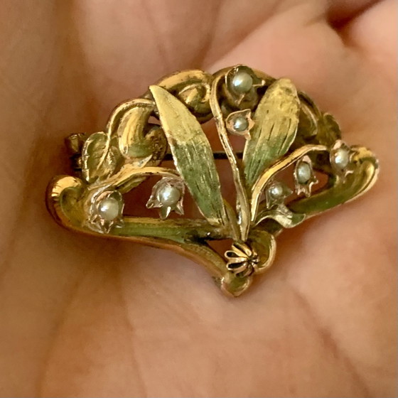 Broche Art Nouveau vers 1900 – Or « Titre Unique » – décor végétal aux perles fines – AF, Cadeaux, Metal (photo 4 of 14)