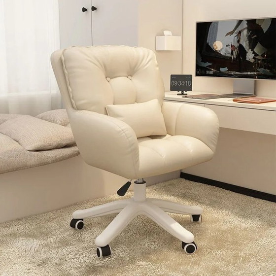 Image 1 of Dubbellaagse verdikte computerstoel, zachte bureaustoel, bureaustoel, kaptafelstoel, vijfsterren kunststof stoelpoten