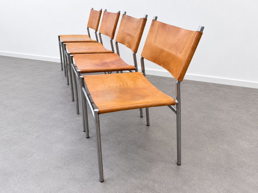 Martin Visser SE06 Dining chairs Set of 4 't Spectrum 1967 – eetkamerstoelen, Leather, Metal