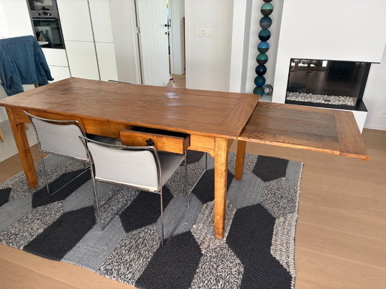 Image 1 of Mesa de madera de cerezo - mesa de estilo rústico con extensión y 1 cajón a cada lado.