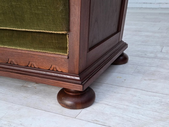 Image 1 of 1950s, Danish 2-seater sofa, original green furniture velour, oak wood.