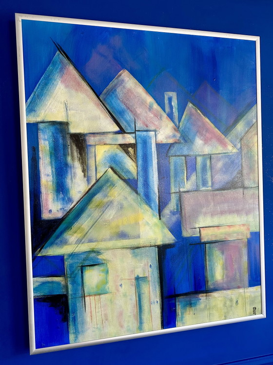 Image 1 of Dipinto di Anke Peddemors, "Case blu elettrico"
