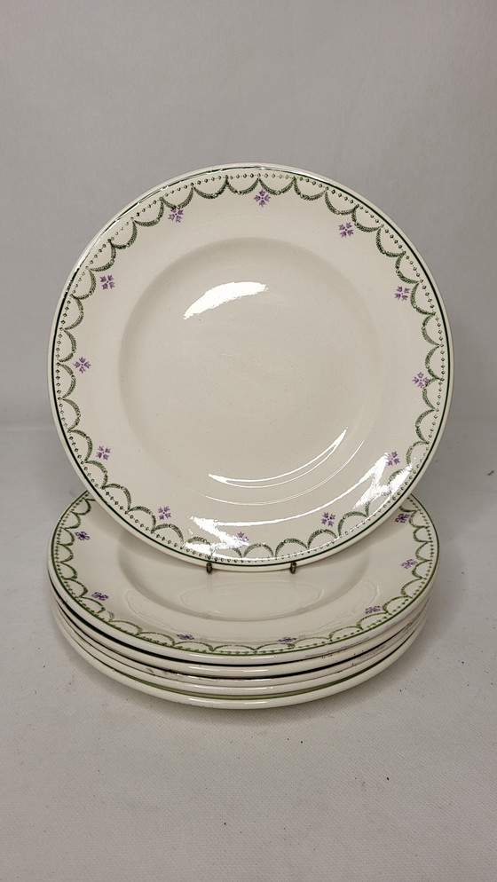 Image 1 of 6 Longwy Earthenware Dinner Plates Model Violetta