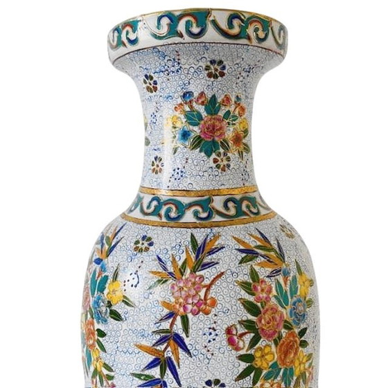 Image 1 of Vaso da terra cinese con fiori XL vintage anni '60