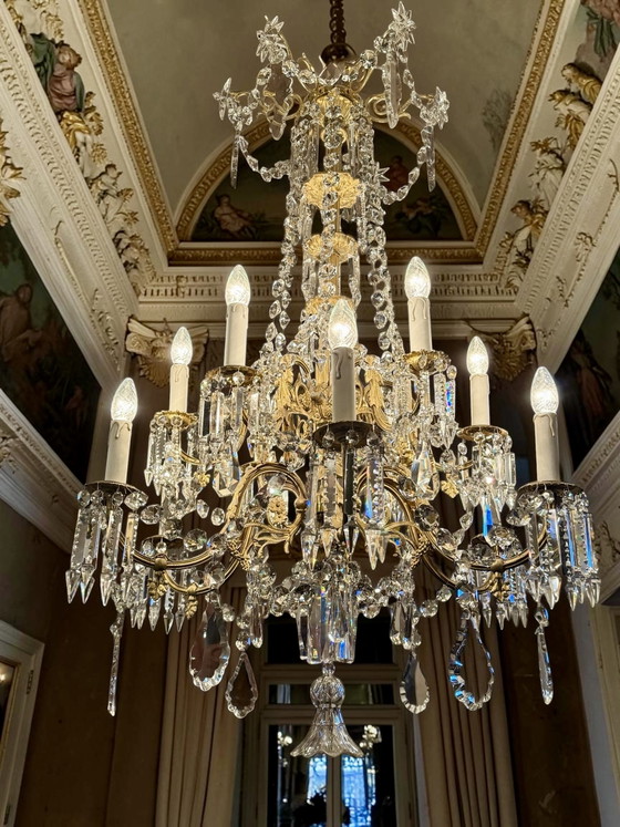 Antique French crystal chandelier ca. 1870 – Richly gilded & cut crystal – 120 × 80 cm✨ – Gold (photo 9 of 14)