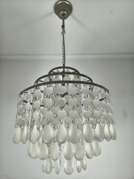 Image 1 of Lampadario vintage con gocce di vetro - 34x72 cm