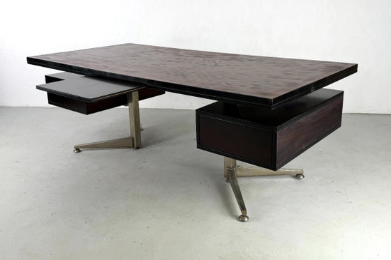 Executive Desk by Abbondinterni, Italy - 1970s, Wood, Metal, Brown, Mid Century Modern (photo 11 of 13)