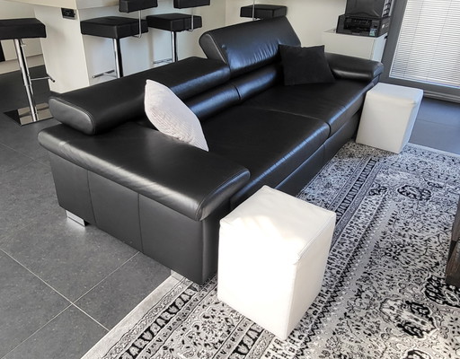 Divano di design in pelle nera a 2,5 posti, 235 cm