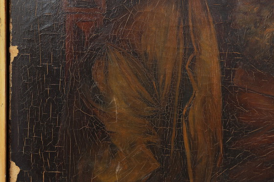 Image 1 of Peinture à l'huile flamande baroque du 19e siècle dans un cadre en bois ancien