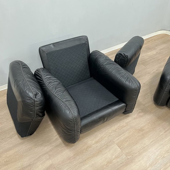 Coppia Poltrone Lounge Busnelli Piumotto in Pelle Nera Anni '70 Italiane – Leather (photo 9 of 12)