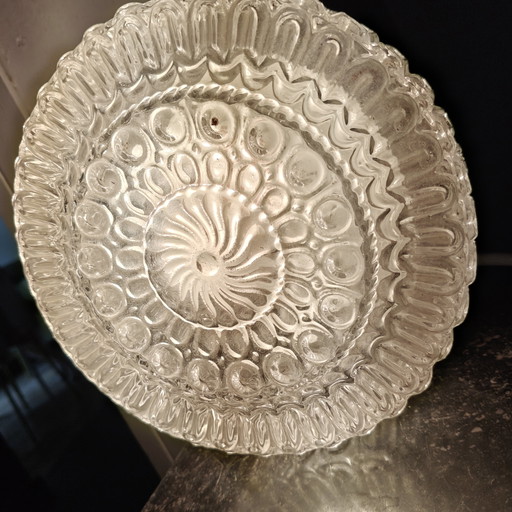 Vintage plafondlamp uit de jaren 70 van geperst glas | Wandlamp van getextureerd glas | Mid-century modern