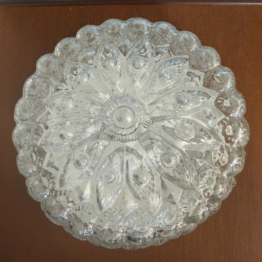 Vintage-Deckenleuchte aus strukturiertem Glas – florales Pressglas – 1970er Jahre – plafondlampen, Metal (photo 2 of 14)