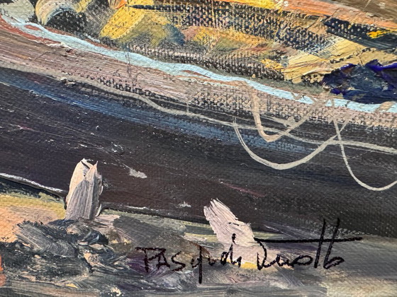 Image 1 of Authentic Pasquale Vuotto Oil painting – Venice in the harbor