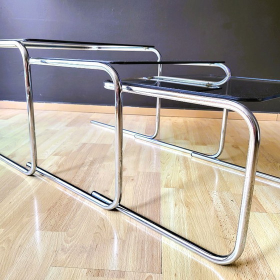 Image 1 of 70s' Chrome & glass nesting tables