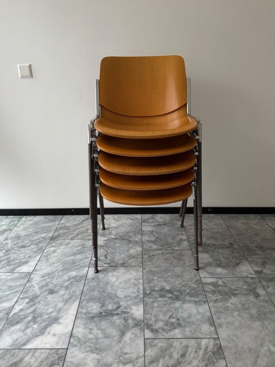 Image 1 of Ensemble de 5 chaises vintage Castelli Giancarlo Piretti DSC 106 avec assises en bois, années 1960/70