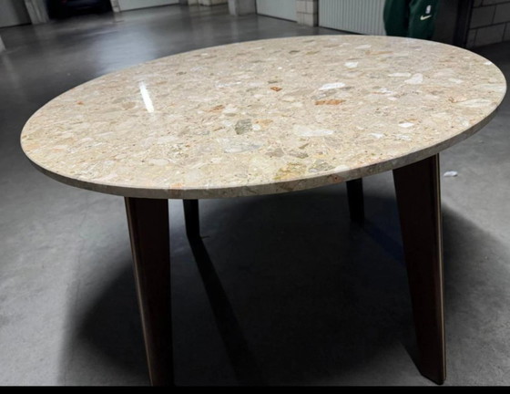 Image 1 of Round Terrazzo/Marble Table – 110 cm – New in packaging – Walnut wood cross base