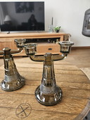 Beautiful Set of Vintage Art Deco Candlesticks – Smoked Glass (20 cm)