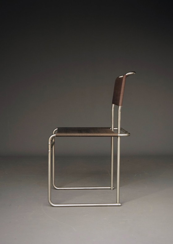 Sedie da pranzo B40 in acciaio tubolare nichelato e tessuto Eisengarn di Marcel Breuer per Tecta, anni '80. (photo 20 of 27)