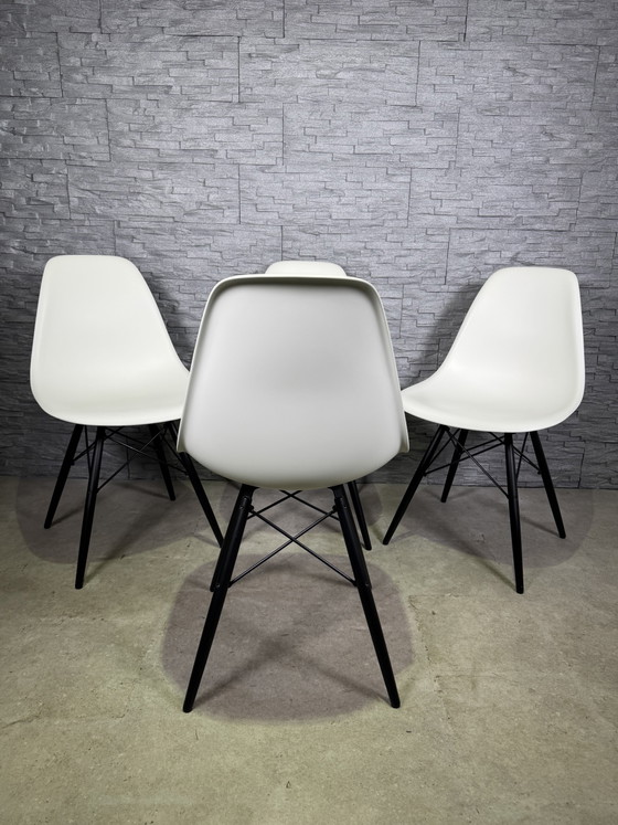 4 x Vitra DSW Chairs White with Black Maple Base – Dining chairs, Plastic, Wood, Modern (photo 6 of 11)