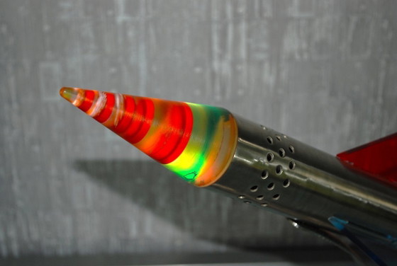 Image 1 of Rocket lamp, Red Yellow Blue made of stainless steel 1970s Space age, handmade