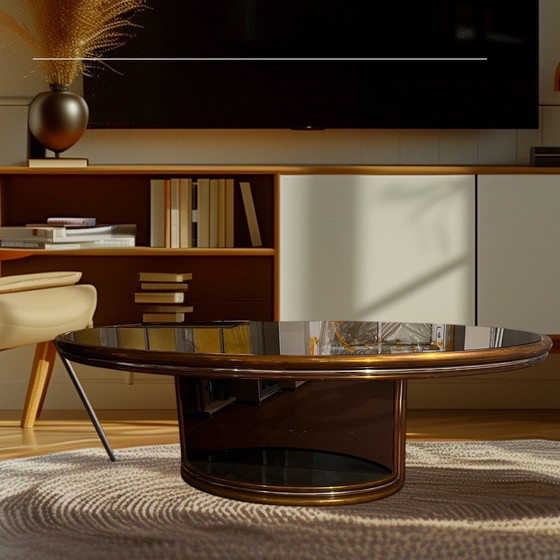 Image 1 of Exclusieve vintage eettafel - gerookt glas en messing, jaren 1970