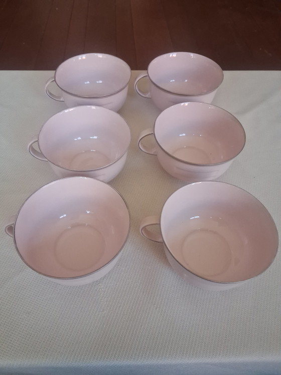 Image 1 of Servizio da caffè/tè Art Déco originale - Epiag, Cecoslovacchia (anni '20/'30) - Porcellana rosa con bordo argentato