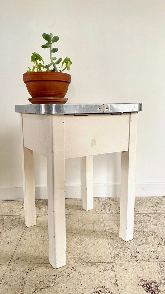 Vintage Houten Opbergkrukje, BBI, Aluminium, Groen (foto 8 van 26)