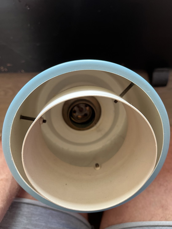 Image 1 of Set of 2 original Mid - Century pendant lamps - pastel blue & pastel yellow (1950s/60s)