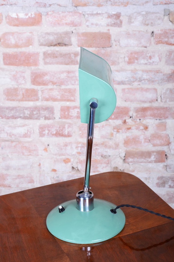 Original Mid-Century Table Lamp, by NAPAKO, Chrome-Plated Steel, Czech, 1950s, Metal, Green (photo 9 of 13)