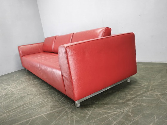 Wittmann Übergroßes rotes Leder Lounge Sofa, Österreich, 2000er, Sofagarnitur (Foto 14 von 19)