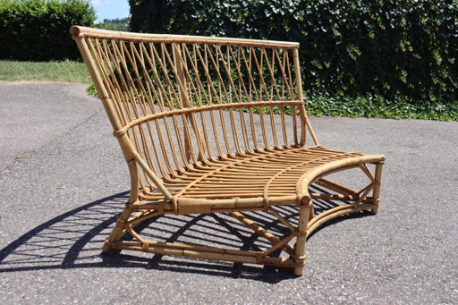 Vintage-Rattansofa von Audoux Minet