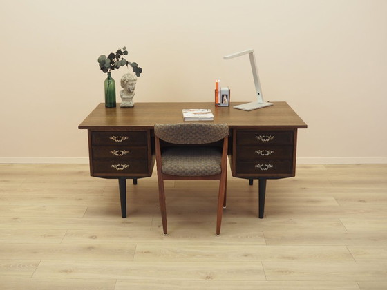 Danish Walnut Veneered Desk with Six Drawers, 1960s – Wood (photo 3 of 12)