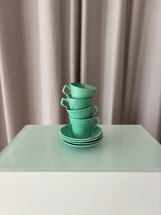 Set di 4 Tazzine e Piattini da Caffè Espresso in Ceramica Studio Verde Giada Vintage – Smaltato a Mano (photo 4 of 13)