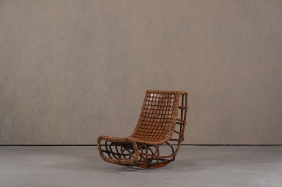 Image 1 of Fauteuil lounge vintage en bambou à dossier slingback, Allemagne années 1970