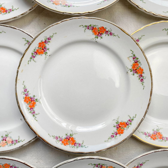 6 kleine vintage Moulin des Loups oranje bloemenborden – Servies, Porcelain (photo 6 of 11)