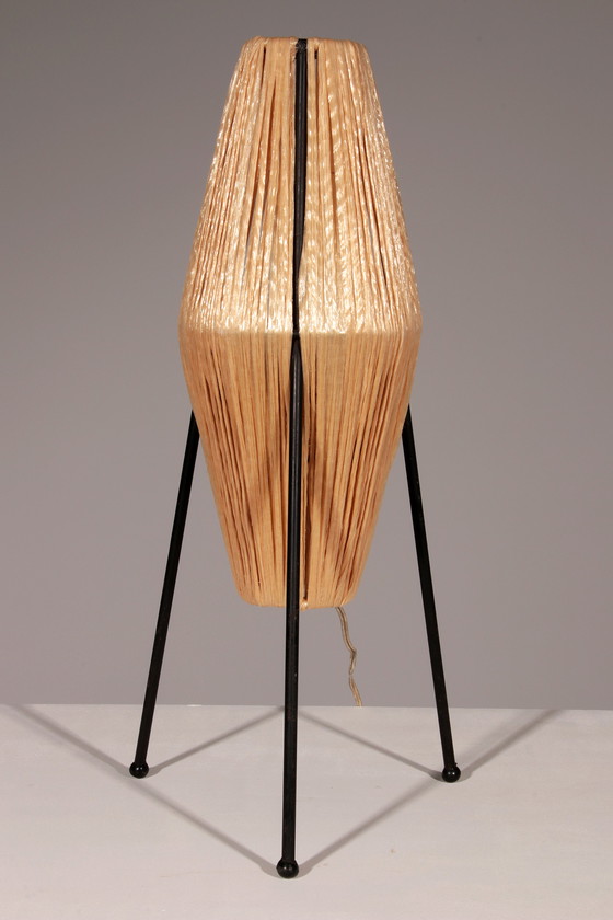Image 1 of Charming 1960s French Tripod Table Lamp with Woven Sisal