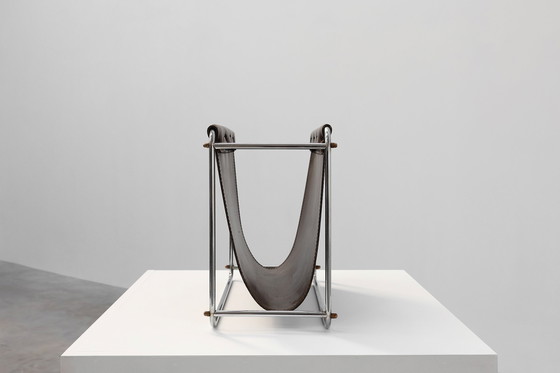 Image 1 of Vintage tijdschriftenrek in chroom en kunstleer, Frankrijk 1960